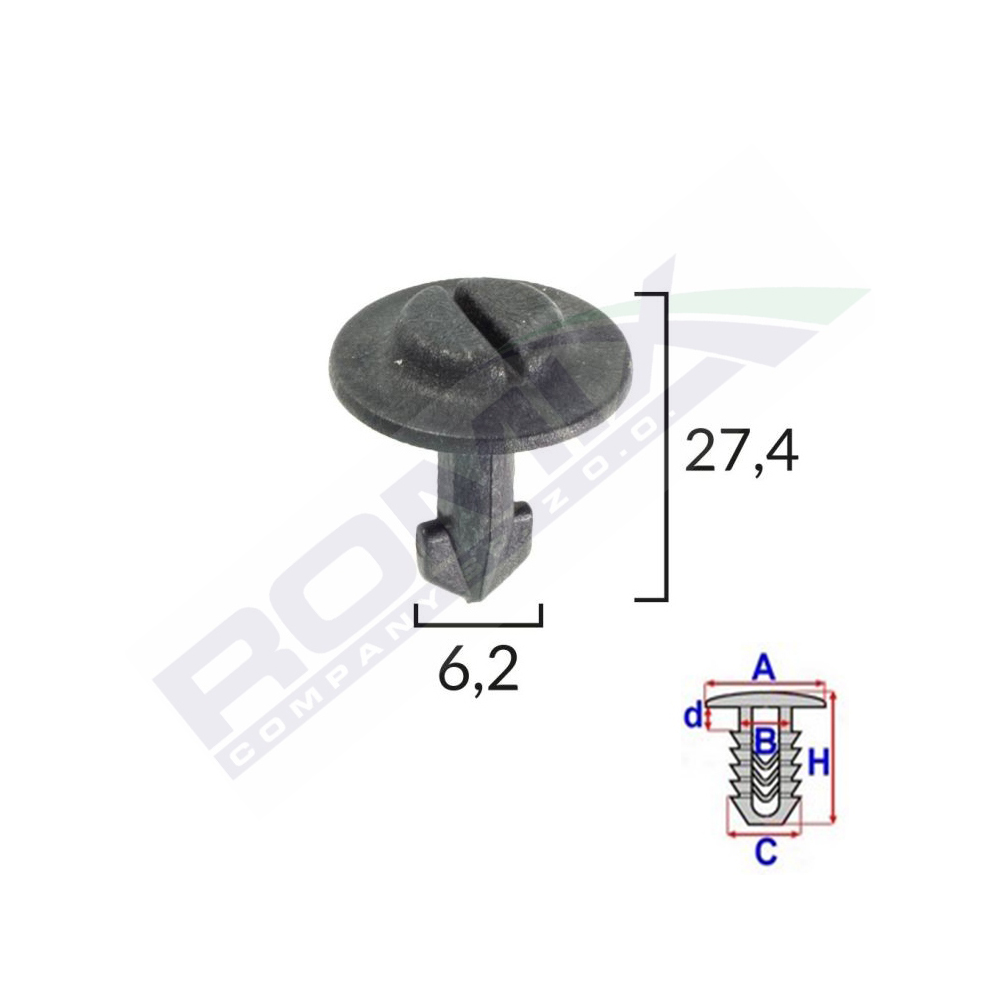 Clips Fixare Elemente Roata  Audi/Seat/VW 6.2X27.4 mm - Negru (set 10 bucati)