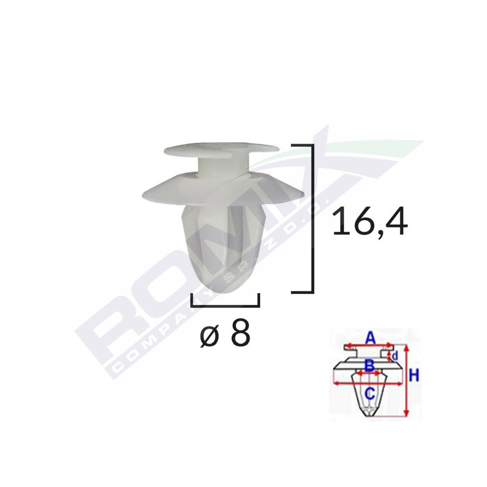 Clips Tapiterie  Mercedes 8X16.4 mm - Alb (set 10 bucati)